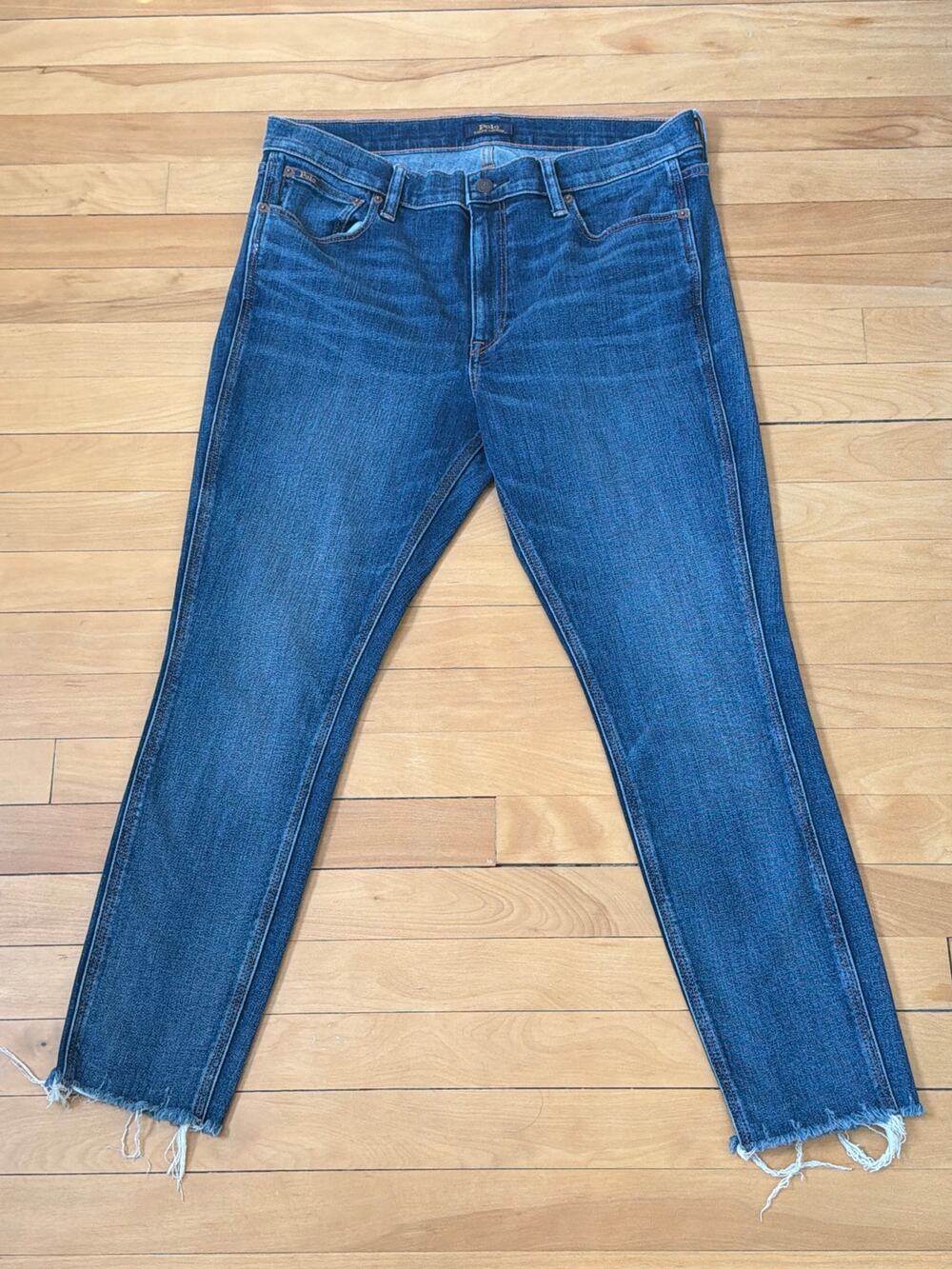 Polo Ralph Lauren Mid Rise Skinny Crop Jeans Distressed Hem 32 EUC
